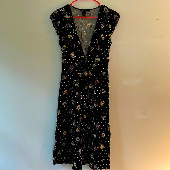 Forever 21 contemporary‎ floral polkadot plunge button-down dress size small ￼ - Picture 1 of 6
